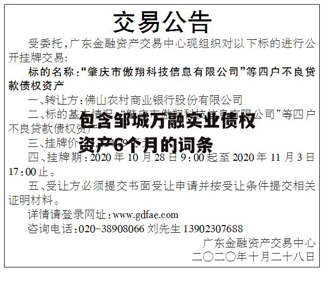 包含邹城万融实业债权资产6个月的词条