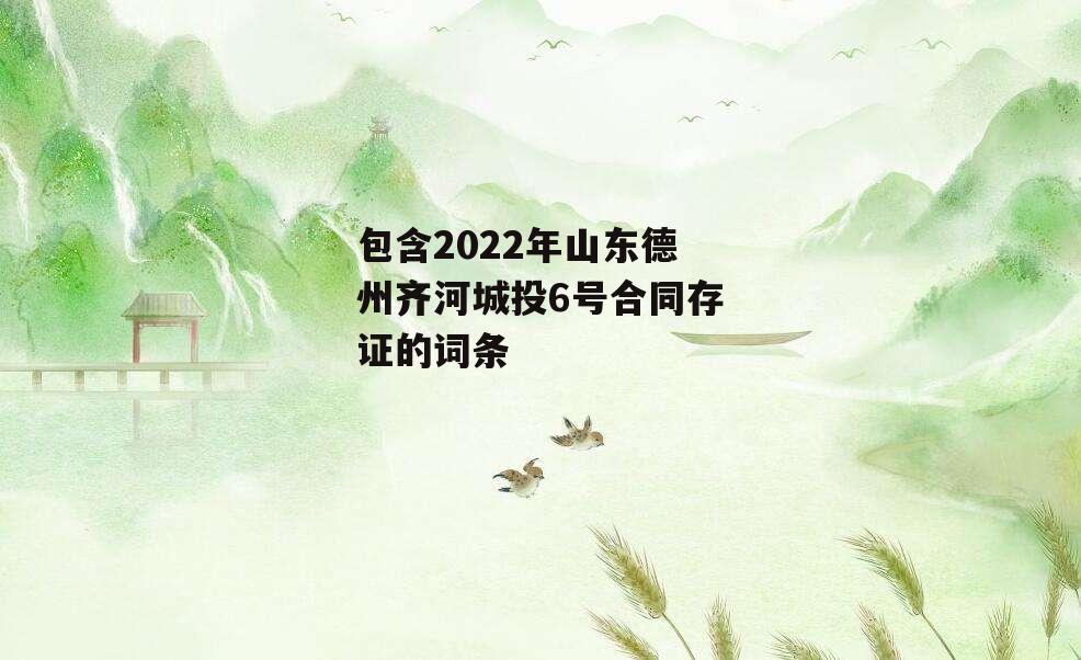 包含2022年山东德州齐河城投6号合同存证的词条