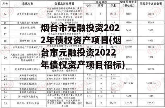 烟台市元融投资2022年债权资产项目(烟台市元融投资2022年债权资产项目招标)