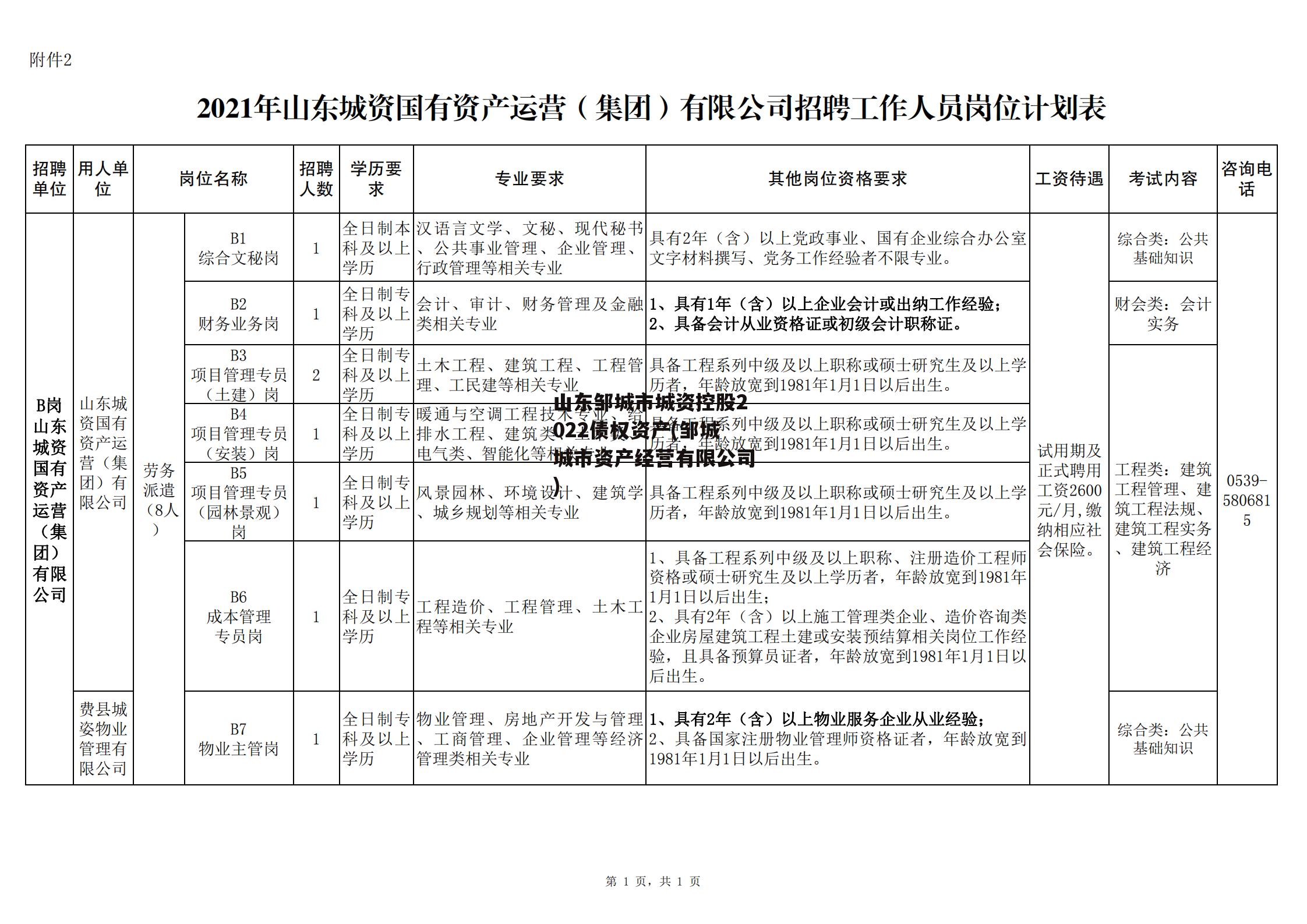 山东邹城市城资控股2022债权资产(邹城城市资产经营有限公司)