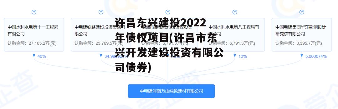 许昌东兴建投2022年债权项目(许昌市东兴开发建设投资有限公司债券)