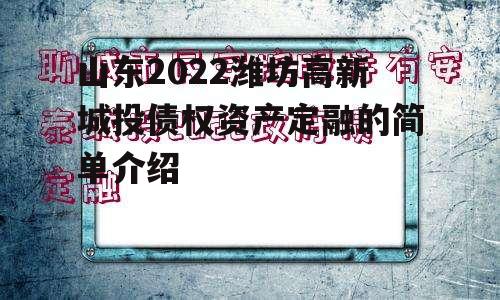 山东2022潍坊高新城投债权资产定融的简单介绍