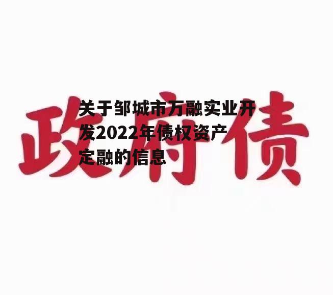 关于邹城市万融实业开发2022年债权资产定融的信息