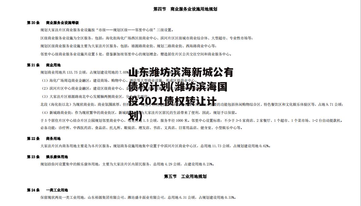 山东潍坊滨海新城公有债权计划(潍坊滨海国投2021债权转让计划)