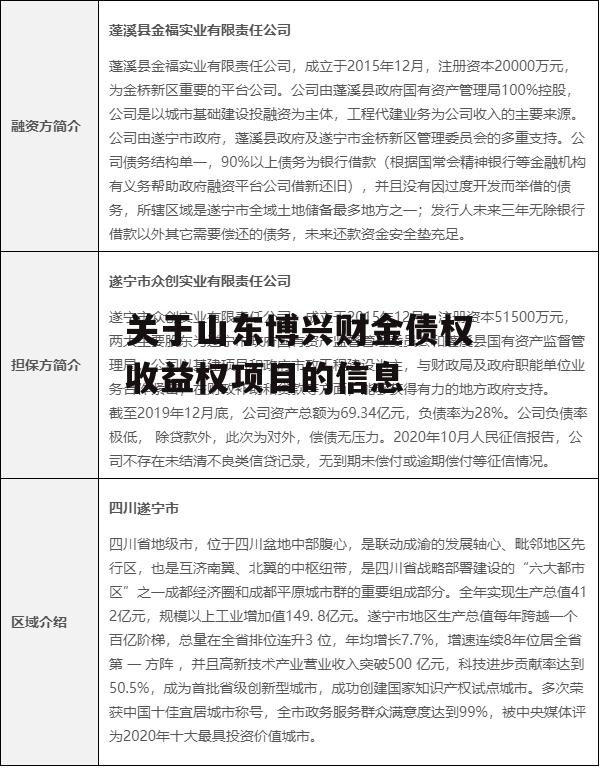 关于山东博兴财金债权收益权项目的信息