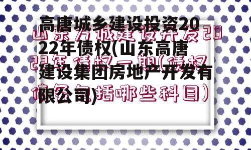 高唐城乡建设投资2022年债权(山东高唐建设集团房地产开发有限公司)