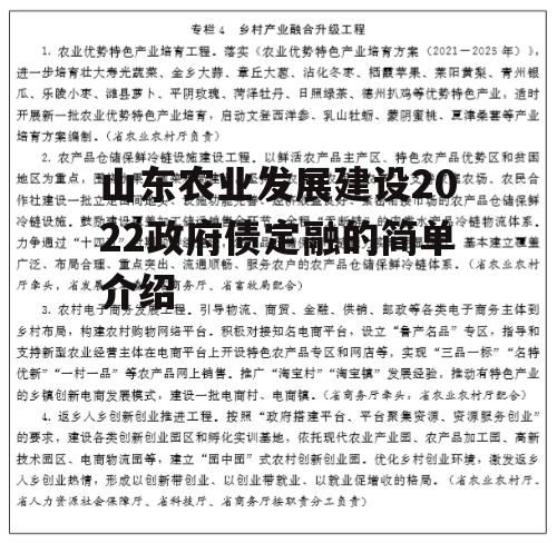 山东农业发展建设2022政府债定融的简单介绍