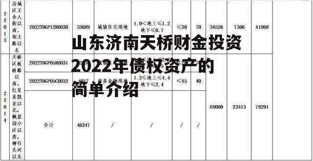 山东济南天桥财金投资2022年债权资产的简单介绍