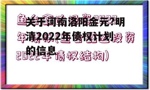 关于河南洛阳金元?明清2022年债权计划的信息