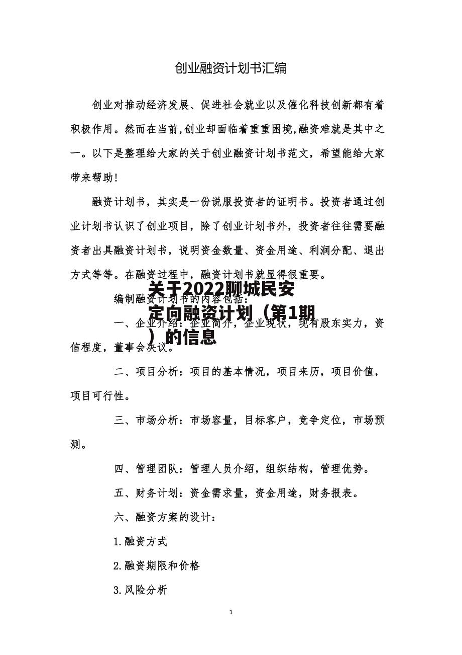 关于2022聊城民安定向融资计划（第1期）的信息