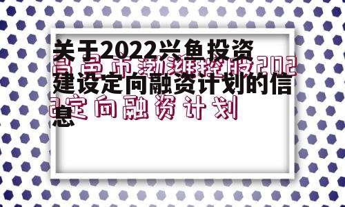 关于2022兴鱼投资建设定向融资计划的信息