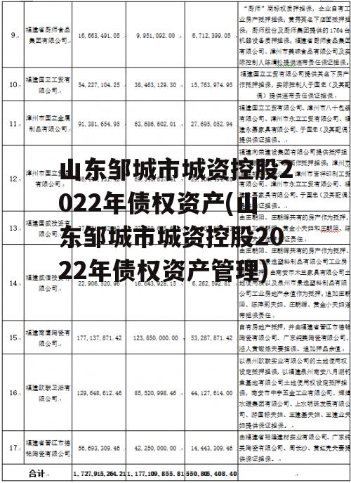 山东邹城市城资控股2022年债权资产(山东邹城市城资控股2022年债权资产管理)