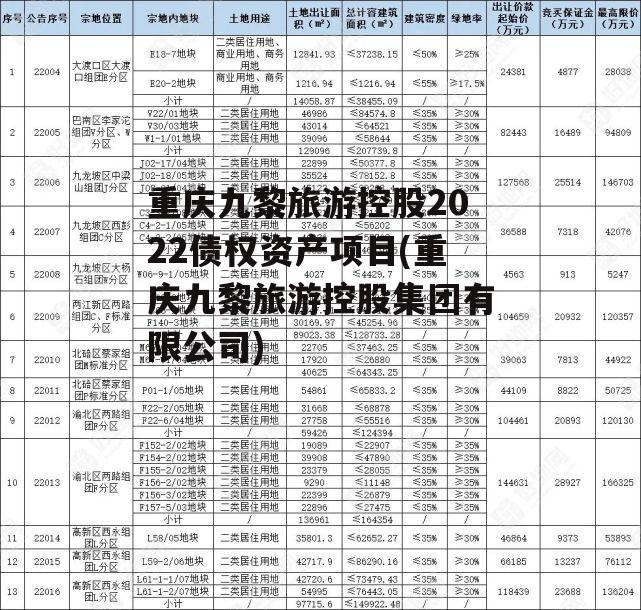 重庆九黎旅游控股2022债权资产项目(重庆九黎旅游控股集团有限公司)