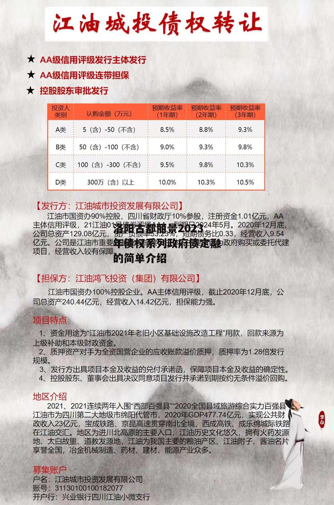 洛阳古都丽景2023年债权系列政府债定融的简单介绍