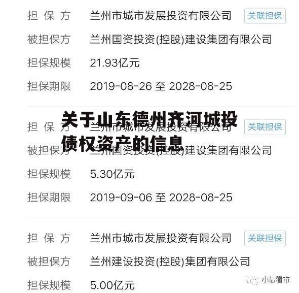 关于山东德州齐河城投债权资产的信息