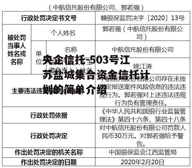 央企信托-503号江苏盐城集合资金信托计划的简单介绍