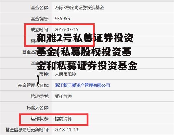 和雅2号私募证券投资基金(私募股权投资基金和私募证券投资基金)