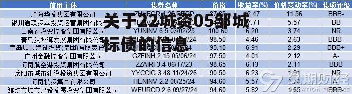 关于22城资05邹城标债的信息