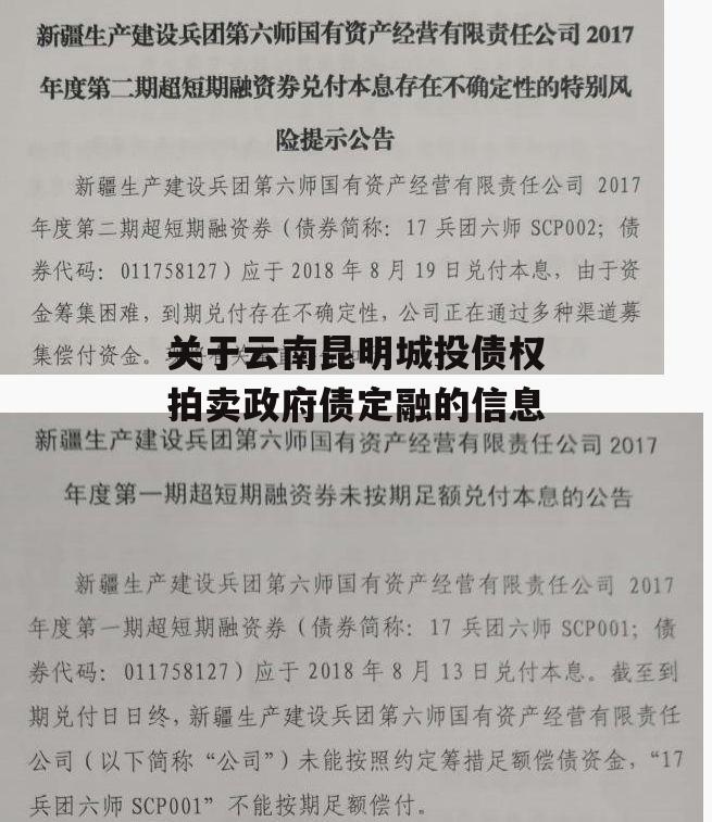 关于云南昆明城投债权拍卖政府债定融的信息