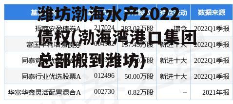 潍坊渤海水产2022债权(渤海湾港口集团总部搬到潍坊)