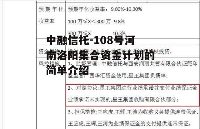 中融信托-108号河南洛阳集合资金计划的简单介绍