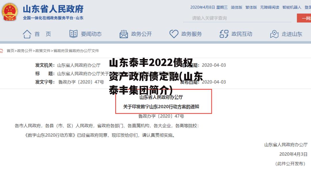 山东泰丰2022债权资产政府债定融(山东泰丰集团简介)