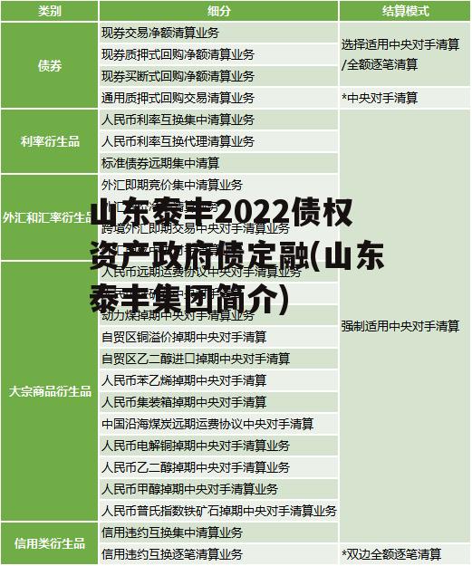 山东泰丰2022债权资产政府债定融(山东泰丰集团简介)