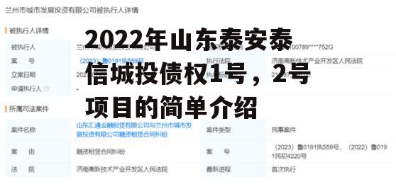 2022年山东泰安泰信城投债权1号，2号项目的简单介绍