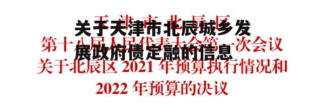 关于天津市北辰城乡发展政府债定融的信息