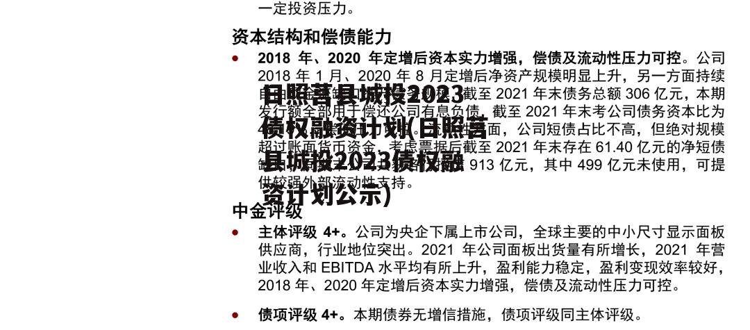 日照莒县城投2023债权融资计划(日照莒县城投2023债权融资计划公示)