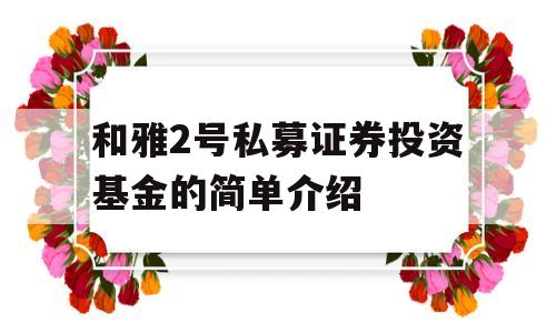 和雅2号私募证券投资基金的简单介绍