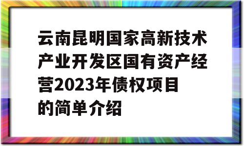 云南昆明国家高新技术产业开发区国有资产经营2023年债权项目的简单介绍