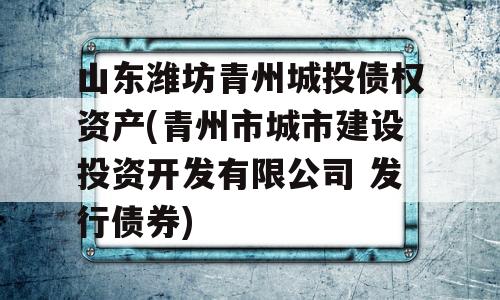 山东潍坊青州城投债权资产(青州市城市建设投资开发有限公司 发行债券)