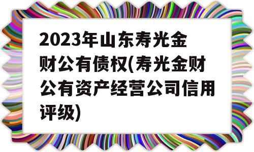 2023年山东寿光金财公有债权(寿光金财公有资产经营公司信用评级)