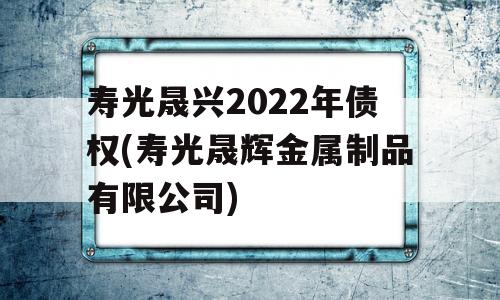 寿光晟兴2022年债权(寿光晟辉金属制品有限公司)