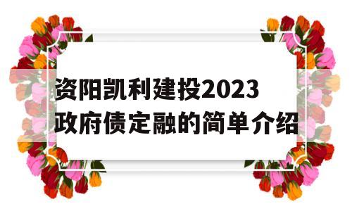 资阳凯利建投2023政府债定融的简单介绍