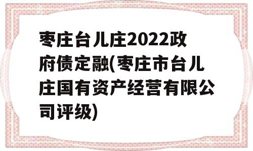 枣庄台儿庄2022政府债定融(枣庄市台儿庄国有资产经营有限公司评级)