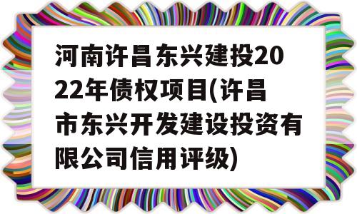 河南许昌东兴建投2022年债权项目(许昌市东兴开发建设投资有限公司信用评级)