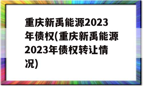 重庆新禹能源2023年债权(重庆新禹能源2023年债权转让情况)