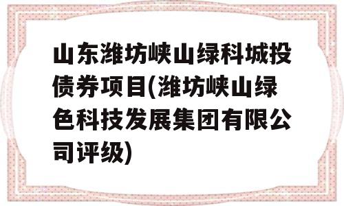 山东潍坊峡山绿科城投债券项目(潍坊峡山绿色科技发展集团有限公司评级)