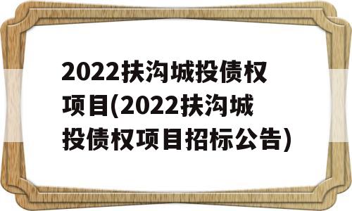 2022扶沟城投债权项目(2022扶沟城投债权项目招标公告)