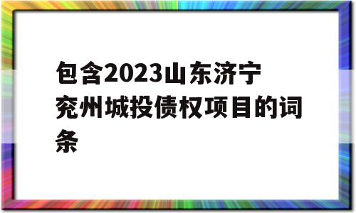 包含2023山东济宁兖州城投债权项目的词条