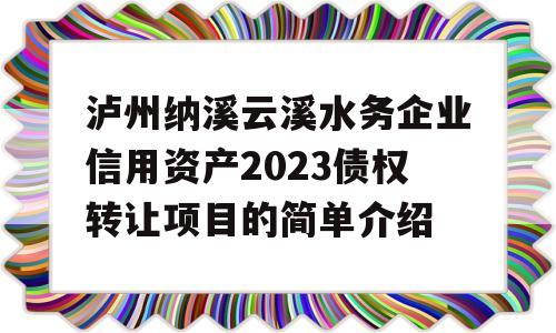 泸州纳溪云溪水务企业信用资产2023债权转让项目的简单介绍