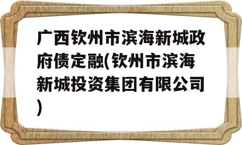 广西钦州市滨海新城政府债定融(钦州市滨海新城投资集团有限公司)