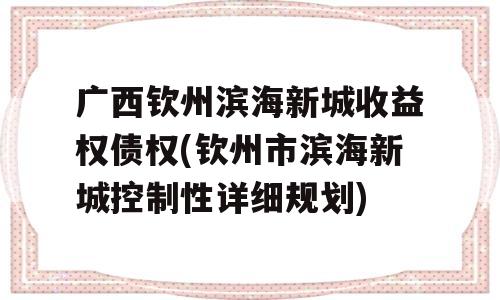 广西钦州滨海新城收益权债权(钦州市滨海新城控制性详细规划)