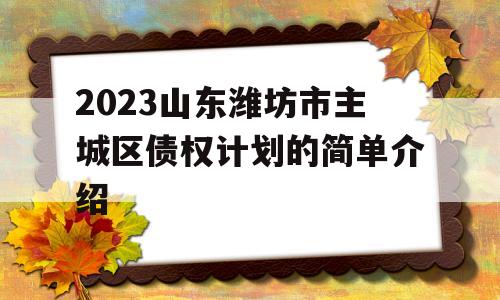 2023山东潍坊市主城区债权计划的简单介绍