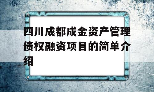 四川成都成金资产管理债权融资项目的简单介绍