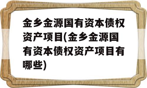 金乡金源国有资本债权资产项目(金乡金源国有资本债权资产项目有哪些)