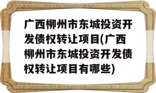 广西柳州市东城投资开发债权转让项目(广西柳州市东城投资开发债权转让项目有哪些)