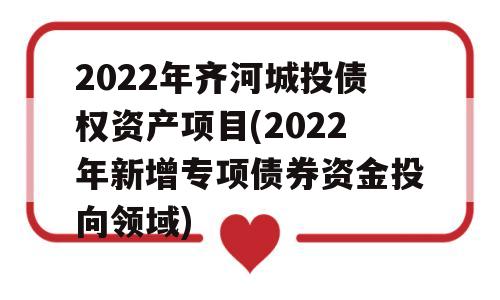 2022年齐河城投债权资产项目(2022年新增专项债券资金投向领域)